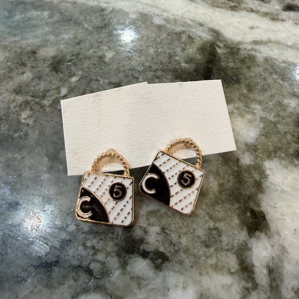 Designer Inspired Elegant Black and White Earrings